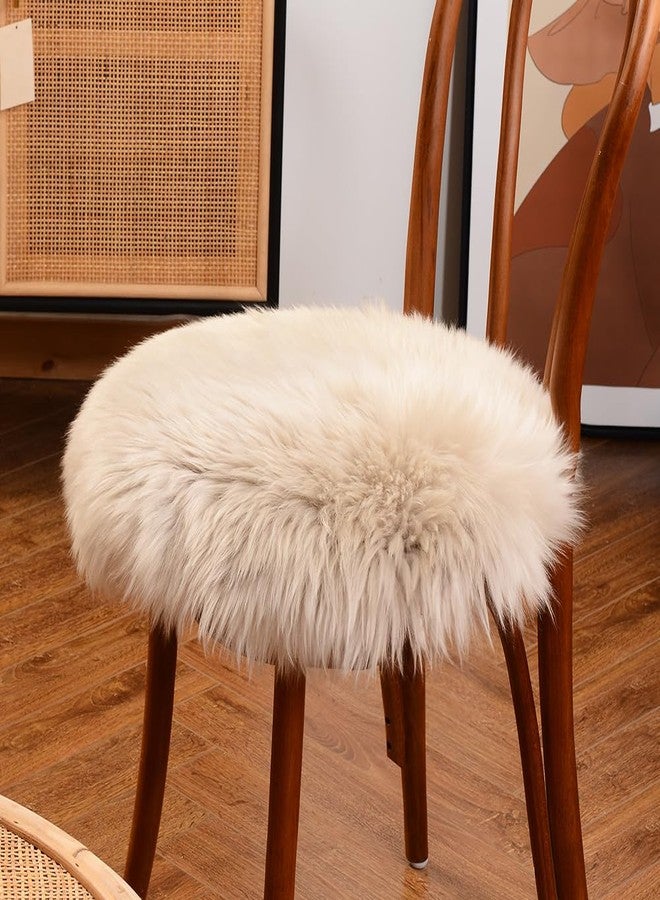 LLB Sheepskin Chair Pads - Office & Dining Room Chair Cushions (16.5" Round, Cream Brown) - Image 1