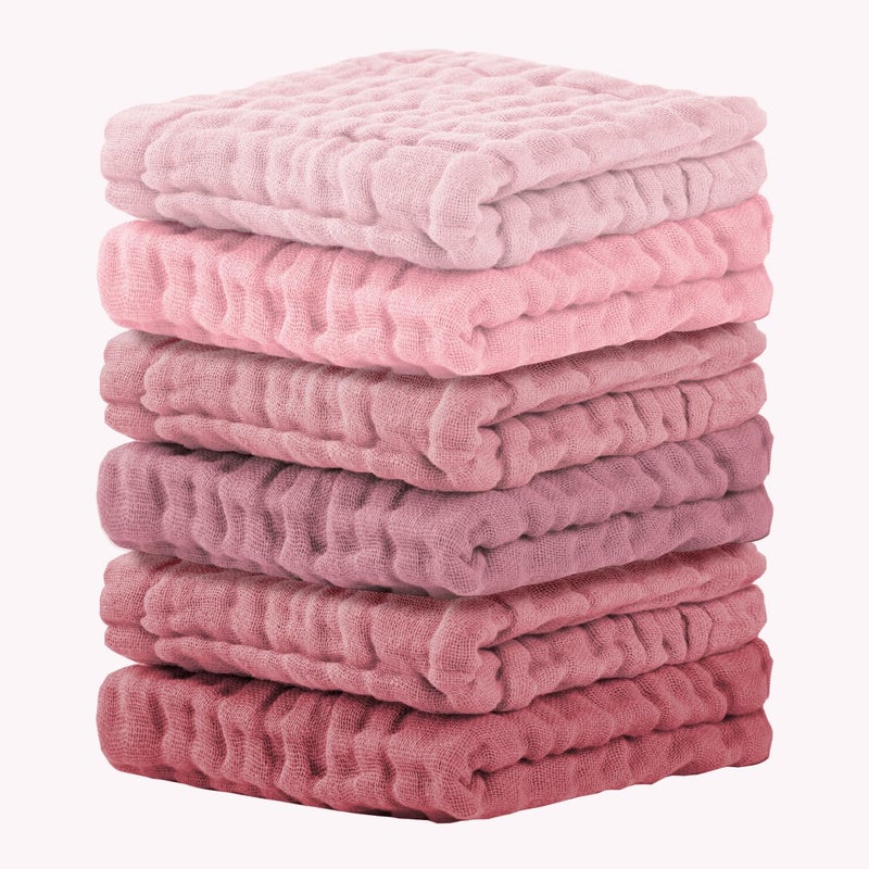 Cuddle Campus Baby Washcloths 6 Packs, Muslin Washcloths Baby,Cotton Burp Cloths, Extra Absorbent and Soft Wash Clothes for Newborns, 12x12 Inches - Image 1