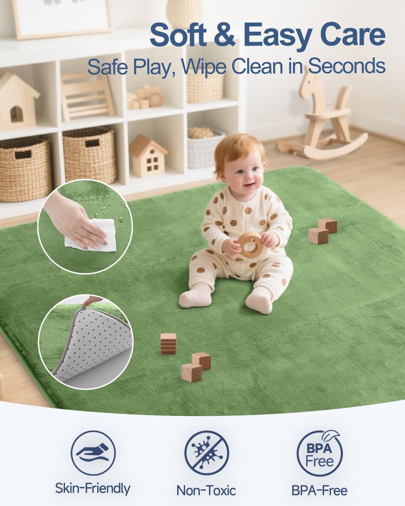 SEPARO Thick Baby Play Mat for Floor,Padded Foam 50x50 Playpen Mat,Ultra Soft Support&Plush Feel Nursery Rug,Non Slip for Toddler, Infants,Kids Play,Yoga,Baby Crawling,Tummy Time(Green) - Image 3