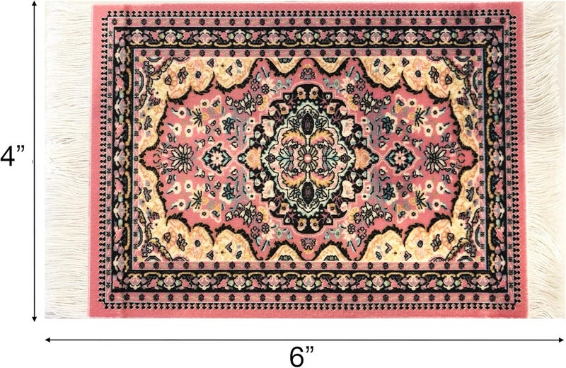 Inusitus Multi-demand compliant quality Carpet Coasters, Set of 4 Turkish Rug Style Table Drink mats, Blue Absorbent Kitchen and Dining Accessories, Spill & drip Protection, Rectangular (Pink) Classic modern blend design - Image 3