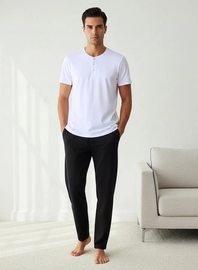 Men Cotton Henley Neck Nightwear Set