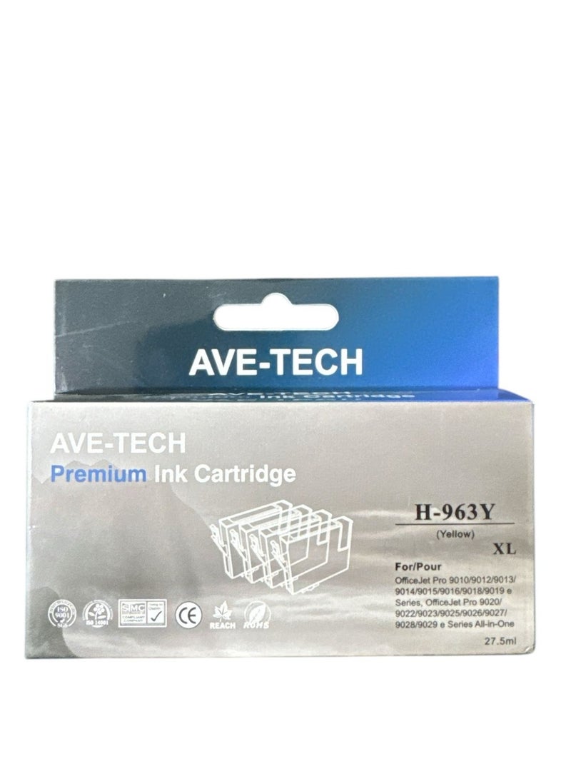 AVE-TECH PREMIUM INK 963XL YELLOW / Pages 2000 / For Used In HP / OFFICE JET PRO 9010/9012/9013/9014/9015/9016/9018/9019/9020/9022/9023/9025/9026/9027/9028/9029 
