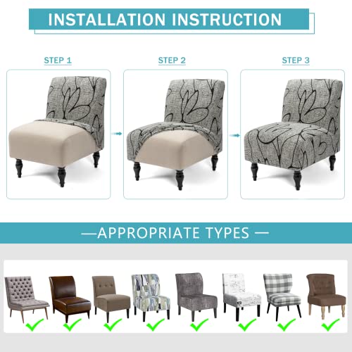 Iauddy Armless Accent Slipper Chair Cover Slipcover,Stretch Spandex Printed Removable Non-Slip Silp Cover for Accent Chair Without Arms for Living Dining Room(Grey/Black,1) - Image 3