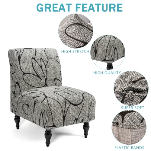 Iauddy Armless Accent Slipper Chair Cover Slipcover,Stretch Spandex Printed Removable Non-Slip Silp Cover for Accent Chair Without Arms for Living Dining Room(Grey/Black,1) - Image 4