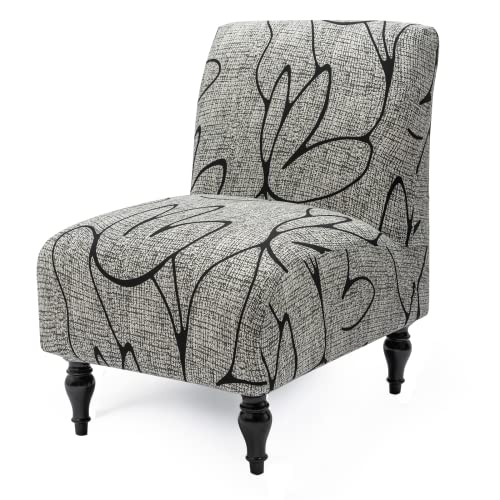 Iauddy Armless Accent Slipper Chair Cover Slipcover,Stretch Spandex Printed Removable Non-Slip Silp Cover for Accent Chair Without Arms for Living Dining Room(Grey/Black,1) - Image 1