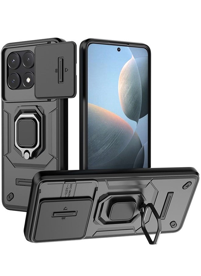 RICOONLINE Xiaomi POCO X6 Pro Case with Slide Camera Cover, Heavy Duty Shockproof Phone Case Cover with Kickstand for Xiaomi POCO X6 Pro 5G, Black  - Image 1