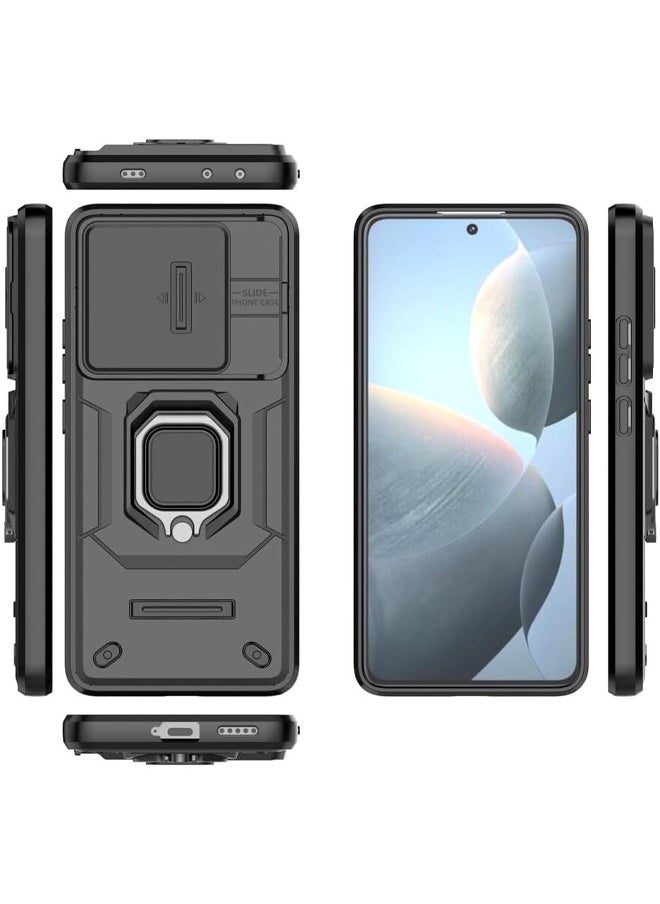RICOONLINE Xiaomi POCO X6 Pro Case with Slide Camera Cover, Heavy Duty Shockproof Phone Case Cover with Kickstand for Xiaomi POCO X6 Pro 5G, Black  - Image 4