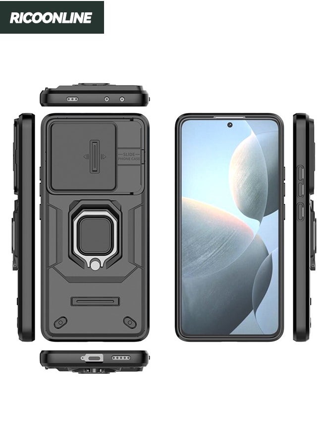 RICOONLINE - Xiaomi POCO X6 Pro Back Cover, Xiaomi POCO X6 Pro Case with Slide Camera Cover, Military Grade Heavy Duty Shockproof Phone Case Cover with Kickstand for Xiaomi POCO X6 Pro 5G, Black - Image 1