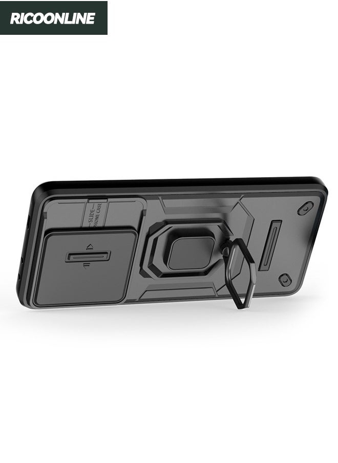RICOONLINE - Xiaomi POCO X6 Pro Back Cover, Xiaomi POCO X6 Pro Case with Slide Camera Cover, Military Grade Heavy Duty Shockproof Phone Case Cover with Kickstand for Xiaomi POCO X6 Pro 5G, Black - Image 1
