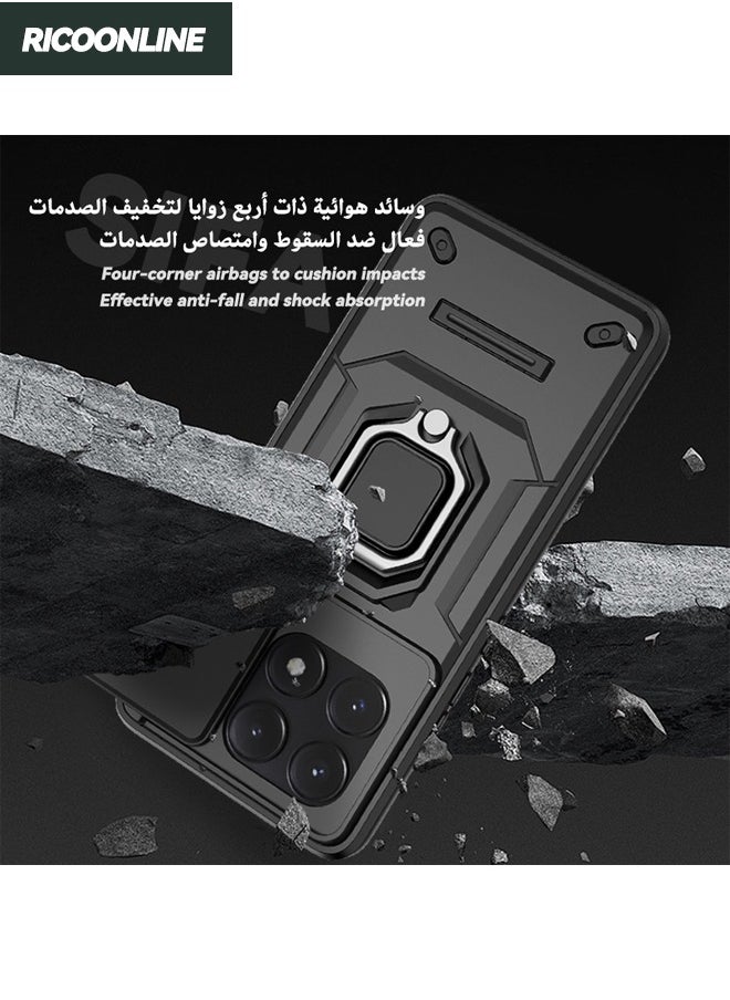 RICOONLINE - Xiaomi POCO X6 Pro Back Cover, Xiaomi POCO X6 Pro Case with Slide Camera Cover, Military Grade Heavy Duty Shockproof Phone Case Cover with Kickstand for Xiaomi POCO X6 Pro 5G, Black - Image 1