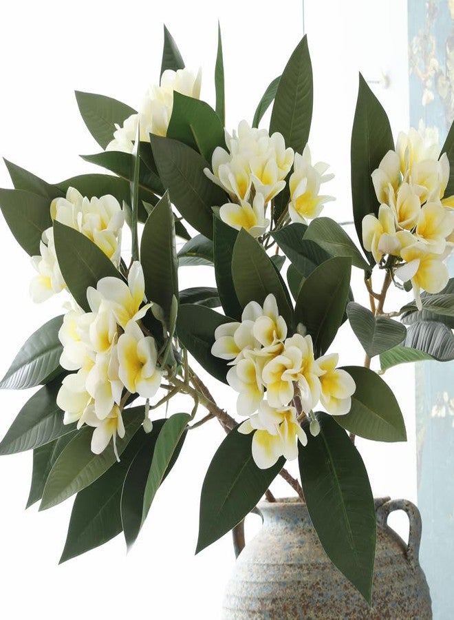 Htmeing 2PCS Artificial Plumeria Frangipani Flower Long Stem Real Touch Lifelike for Wedding Home Party Autumn Flowers Decoration (70CM, Beige) - Image 5