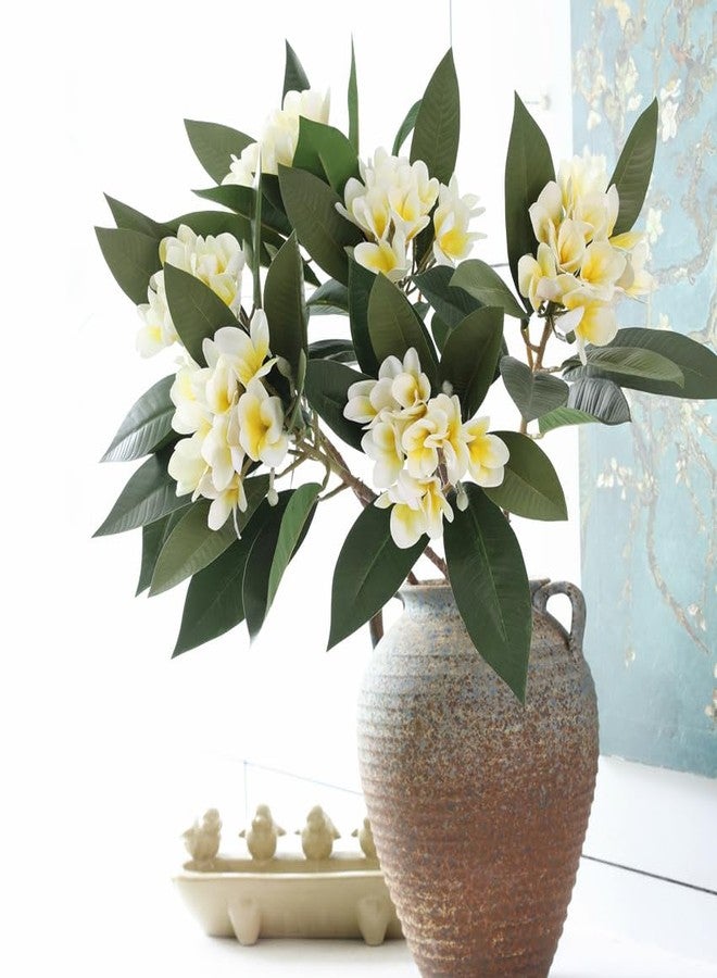 Htmeing 2PCS Artificial Plumeria Frangipani Flower Long Stem Real Touch Lifelike for Wedding Home Party Autumn Flowers Decoration (70CM, Beige) - Image 3