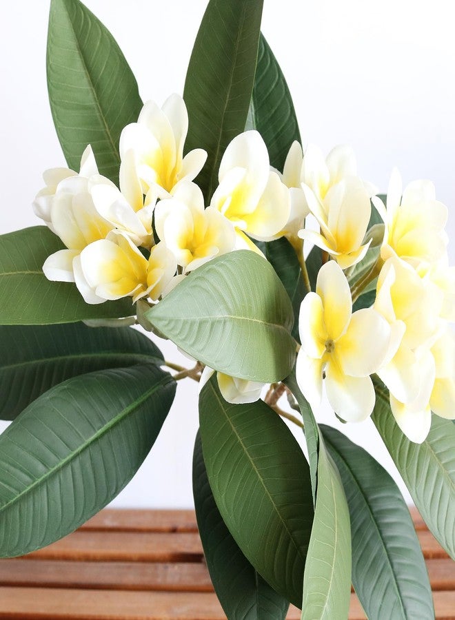 Htmeing 2PCS Artificial Plumeria Frangipani Flower Long Stem Real Touch Lifelike for Wedding Home Party Autumn Flowers Decoration (70CM, Beige) - Image 4