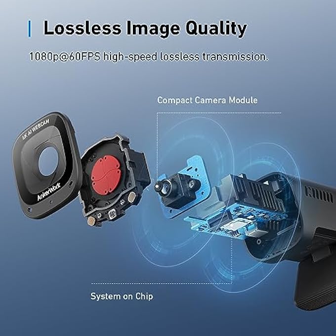 rayihni WORK C310 4K WEBCAM FOR PC, 12 MEGAPIXEL, AI AUTO FOCUS, AI FRAMING, AI NOISE CANCELING MIC, BUILT-IN PRIVACY COVER, ADJUSTABLE FOV, 1080P@60FPS HDR, USB WEBCAM FOR VIDEO CALLS AND LIVESTREAMS - Image 3