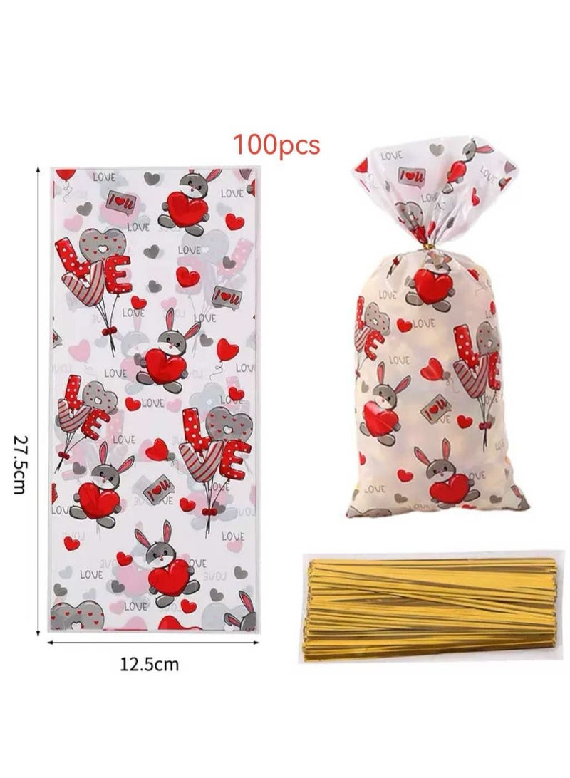 2025 Valentine's Day Festival Gift Bags Candy Snack Packaging Bags Heart-shaped Plastic Bags 100 Pcs - Image 1