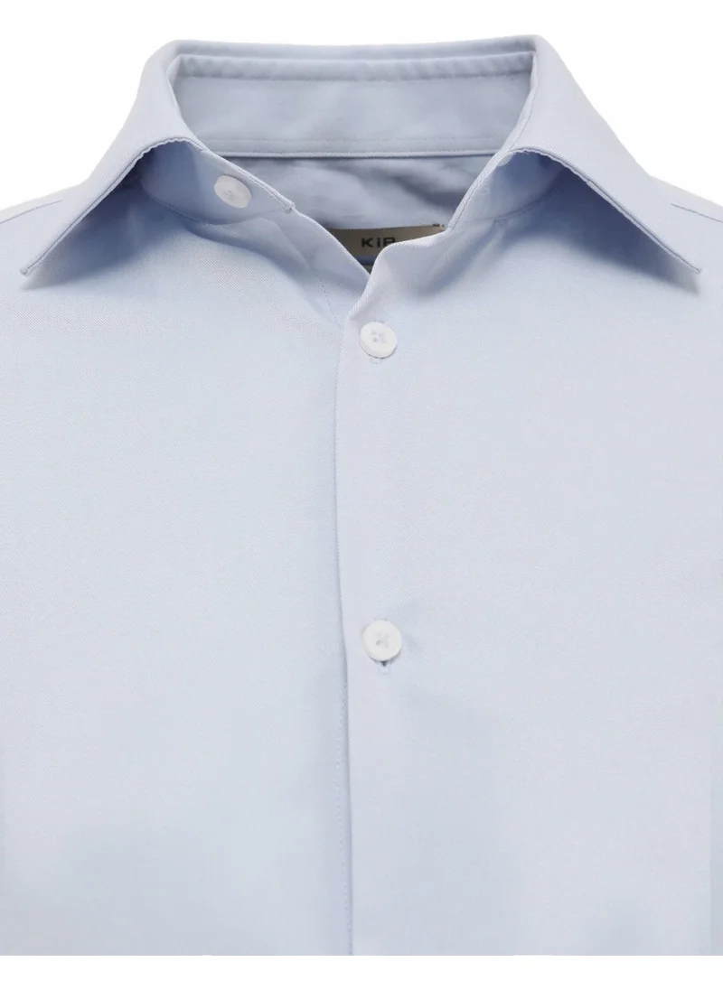 Kip Light Blue Plain Slim Fit Woven Classic Cotton Blend Shirt