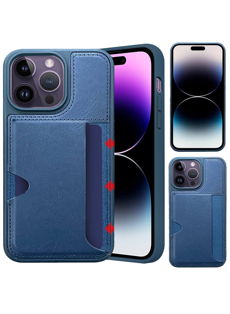 CATANES iPhone 14 Pro Max 2Packs Case Leather Antifingerprint Cover with Wallet Card Slot Shell, Side Insert Card Holder, Anti Fall Protection - Blue  - Image 3