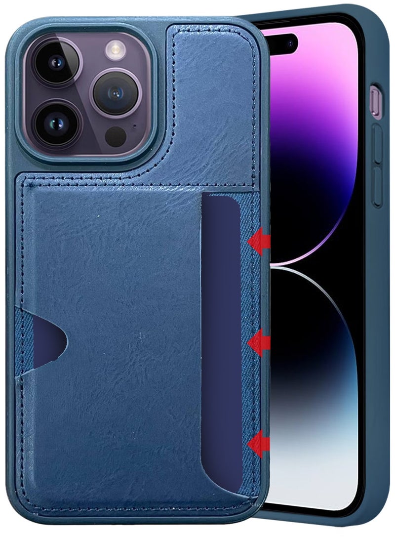 CATANES iPhone 14 Pro Max 2Packs Case Leather Antifingerprint Cover with Wallet Card Slot Shell, Side Insert Card Holder, Anti Fall Protection - Blue  - Image 4
