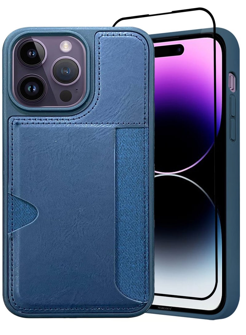 CATANES iPhone 14 Pro Max 2Packs Case Leather Antifingerprint Cover with Wallet Card Slot Shell, Side Insert Card Holder, Anti Fall Protection - Blue  - Image 2