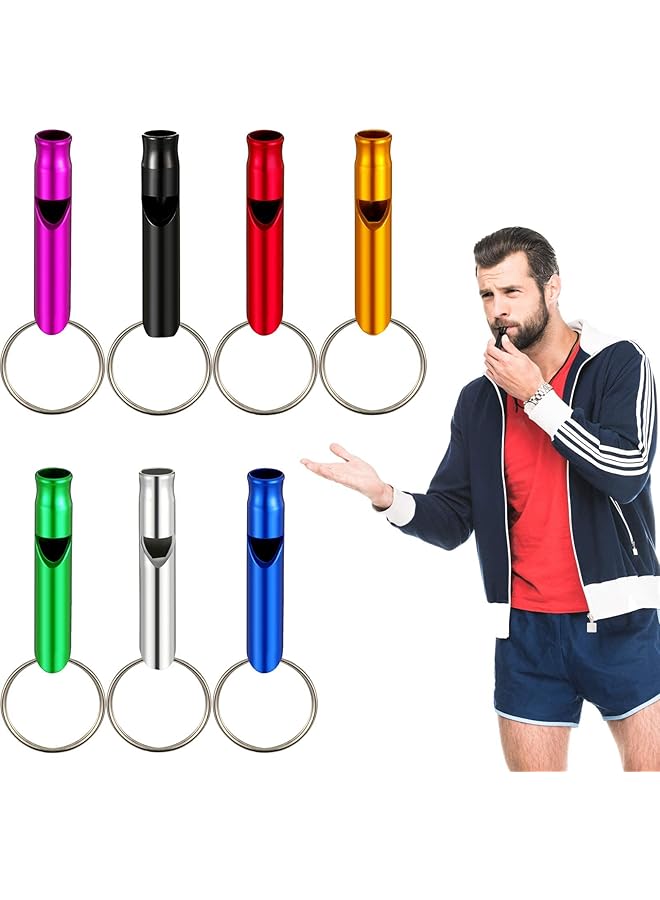 KASTWAVE Emergency Whistle with Keychain Aluminum Emergency Survival Whistle Camping Signal Whistles for Hiking Hunting Outdoors Sports Loud Sound Random Color 7 Pcs - Image 1