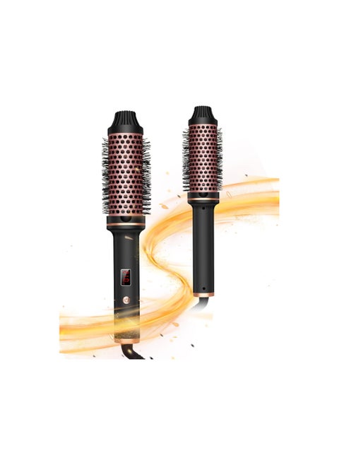 1.5" Ionic Tourmaline Ceramic Hair Curling Brush, LCD Display Hot Thermal Round Brush with Adjustable Temp 120-210℃, Anti-Tangle Design, Dual Voltage for Travel, Creates Volume & Waves(1 PACK)