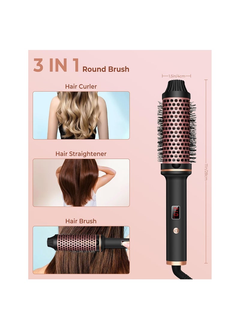 1.5" Ionic Tourmaline Ceramic Hair Curling Brush, LCD Display Hot Thermal Round Brush with Adjustable Temp 120-210℃, Anti-Tangle Design, Dual Voltage for Travel, Creates Volume & Waves(1 PACK)