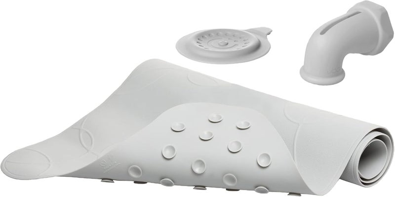 Ubbi Bath Drain Cover, Spout Guard & Bath Mat Bundle, Baby and Toddler Bath Time Accessories, Gray - Image 1