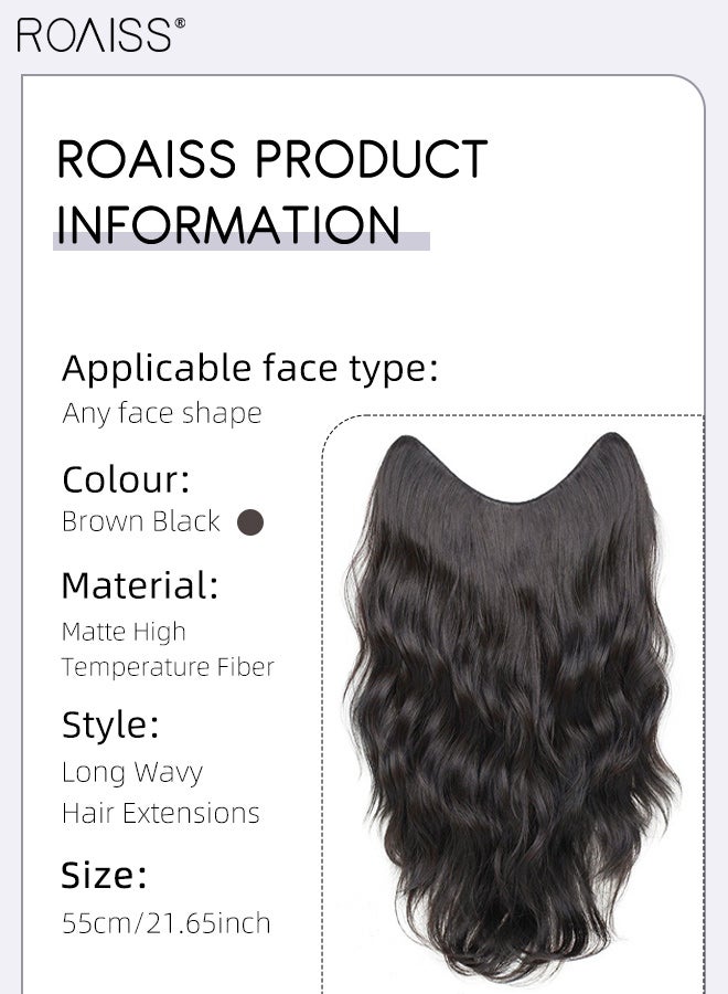 roaiss V-Shaped Wavy Hair Extensions for Women Medium Length Hair,One Piece Hair Extension Wig with 5 Clips,Natural one Piece Seamless Invisible Wig Brown Black - Image 5