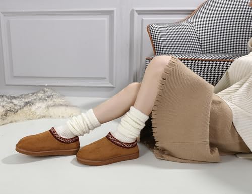 SMajong Women's Slippers Mens Platform Mini Boots Fuzzy House Slipper Fur Fleece Winter Home Shoes Indoor and Outdoor Red Brwon US 5.5 Women/4 Men - Image 2