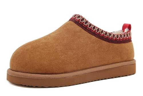 SMajong Women's Slippers Mens Platform Mini Boots Fuzzy House Slipper Fur Fleece Winter Home Shoes Indoor and Outdoor Red Brwon US 5.5 Women/4 Men - Image 1