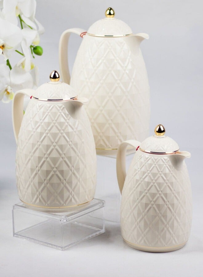 Tea pearl white flask consisting of three pieces (1.5 liters + 1 liter + 0.6 liter)