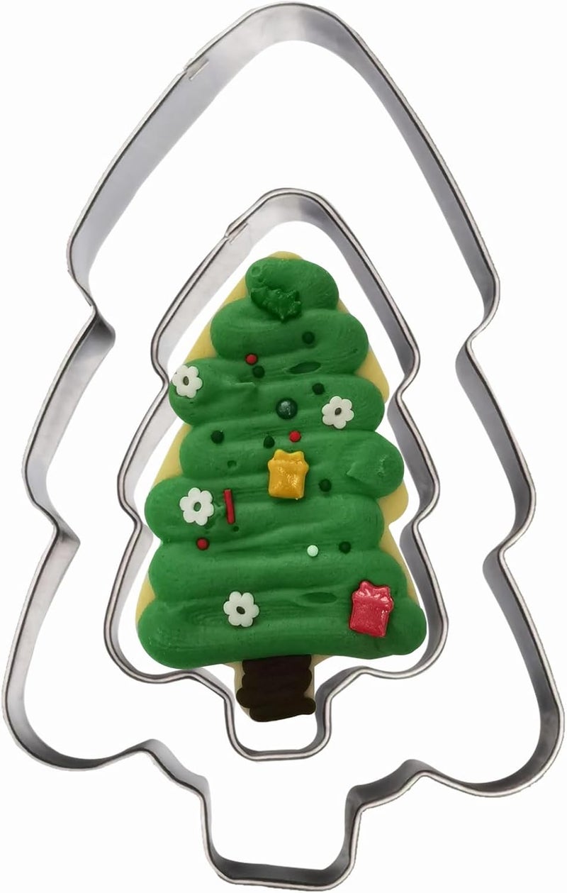 Comais Tree Shaped Cookie Cutters Set of 2 pcs Stainless Steel Christmas Tree Fondant Cutter Molds Baking DIY Tree Shape B - Image 1