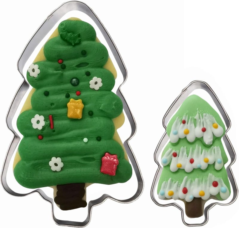 Comais Tree Shaped Cookie Cutters Set of 2 pcs Stainless Steel Christmas Tree Fondant Cutter Molds Baking DIY Tree Shape B - Image 5