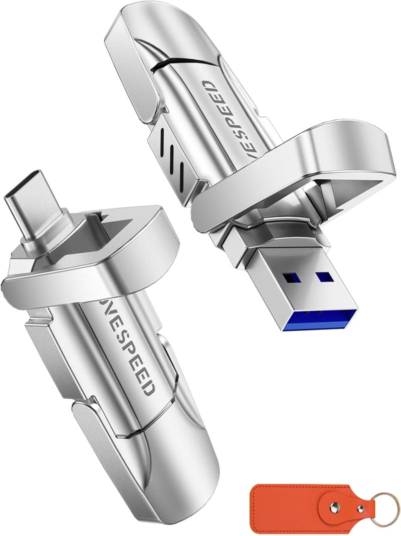 MOVESPEED 128GB Solid State Flash Drive 400MB/s High Speed Type C + USB 3.2 Drive Dual Port, Thumb Drive Compatible with iPhone 15, 16,17 Series/Android Phone/MacBook/Audio/Smart TV(1 Pack) - Image 1