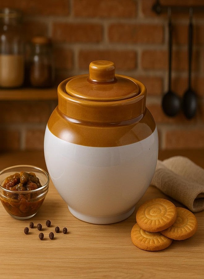 Kunhar Ceramic Jars (750ML) – Handcrafted Multipurpose Barni with Lid for Pickle, Chutney, Spices, Salt, Sugar – Kitchen Storage Containers, White, White Espresso - Image 1