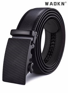 WAOKN Men's Leather Ratchet Dress Belts with Automatic Buckle Leather Belt Fashion Belt Ratchet Belt Soft, Comfortable and Durable Quality Leather - Adjustable Trim to Fit- Black  - Image 1
