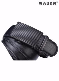 WAOKN Men's Leather Ratchet Dress Belts with Automatic Buckle Leather Belt Fashion Belt Ratchet Belt Soft, Comfortable and Durable Quality Leather - Adjustable Trim to Fit- Black  - Image 4