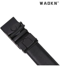 WAOKN Men's Leather Ratchet Dress Belts with Automatic Buckle Leather Belt Fashion Belt Ratchet Belt Soft, Comfortable and Durable Quality Leather - Adjustable Trim to Fit- Black  - Image 3