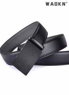 WAOKN Men's Leather Ratchet Dress Belts with Automatic Buckle Leather Belt Fashion Belt Ratchet Belt Soft, Comfortable and Durable Quality Leather - Adjustable Trim to Fit- Black  - Image 2