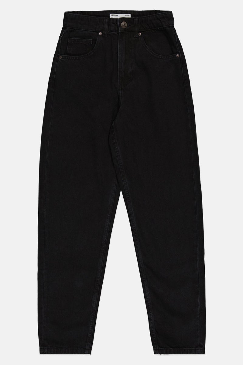 Bershka جينز نسائي بالون مناسب غير قابل للتمدد، أسود - Image 2