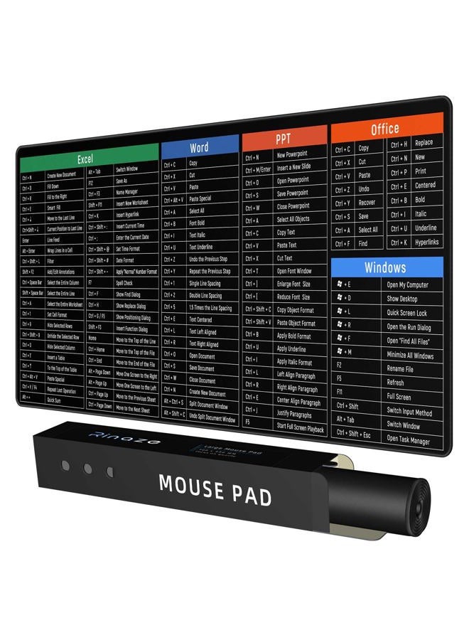 Rinaze Large Mouse Pad Desk Mat with Excel Shortcuts Cheat Sheet, Anti-Slip Keyboard Pad with Multifunctional, Gaming Mousepad, Office Desk Accessories for Computer, MacBook, PC and Laptop - Image 1