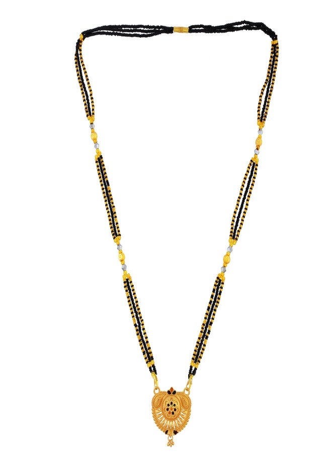 DULCI Gold-Plated Mangalsutra Tanmaniya Pendant with Black & Yellow Beads - Image 3