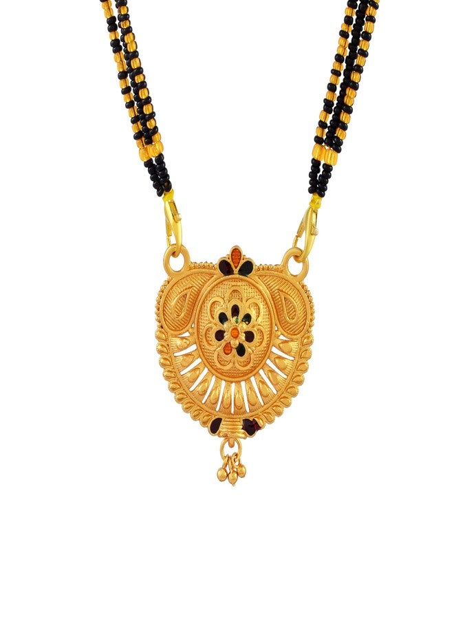 DULCI Gold-Plated Mangalsutra Tanmaniya Pendant with Black & Yellow Beads - Image 1