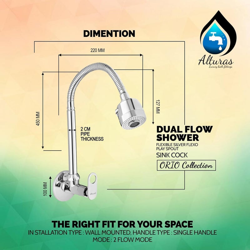 ALTURAS Brass Orio Dual Flow Kitchen Sink Cock with 360 Degree Swivel Spout | Kitchen Sink Tap | Kitchen Faucet | Tap for Kitchen Sink | Taps - Set of 1 - Image 2