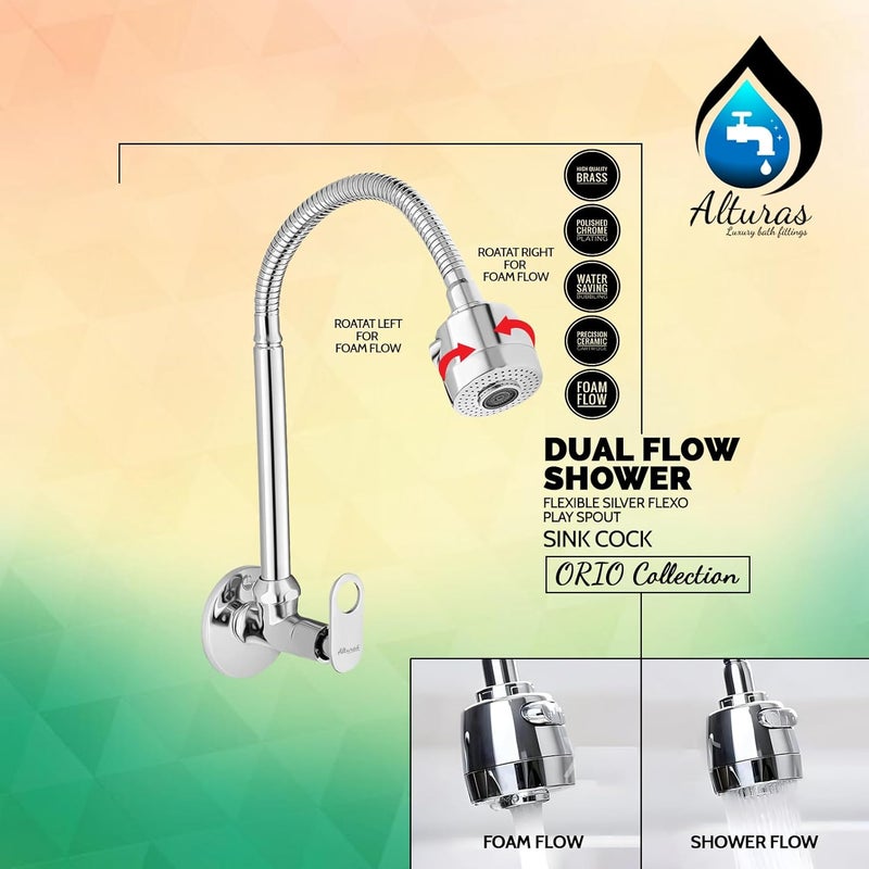 ALTURAS Brass Orio Dual Flow Kitchen Sink Cock with 360 Degree Swivel Spout | Kitchen Sink Tap | Kitchen Faucet | Tap for Kitchen Sink | Taps - Set of 1 - Image 5