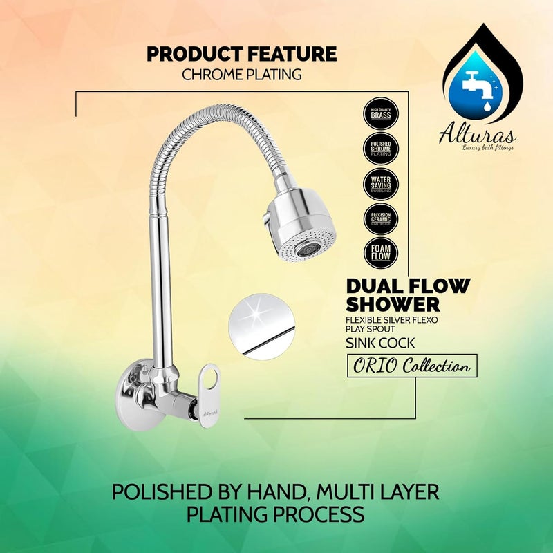 ALTURAS Brass Orio Dual Flow Kitchen Sink Cock with 360 Degree Swivel Spout | Kitchen Sink Tap | Kitchen Faucet | Tap for Kitchen Sink | Taps - Set of 1 - Image 4