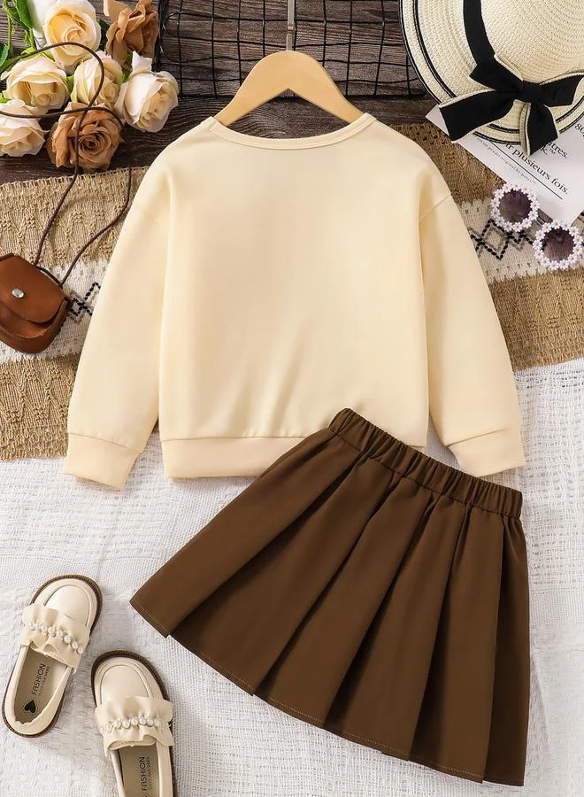 Take Two Take Two Girls Floral Sweatshirt and Pleated Skirt Set