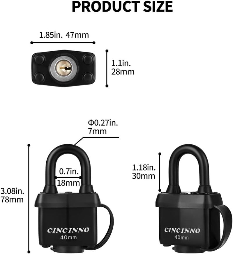 CINCINNO Weatherproof Padlocks for Outdoor Use, 6 Pack Keyed Alike Padlocks with 1-9/16" Wide Body, Heavy Duty Pad Lock for Sheds, Storage Unit, Gate, Fence, Toolbox, Locker - Image 2