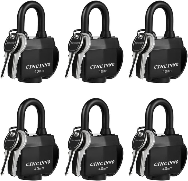 CINCINNO Weatherproof Padlocks for Outdoor Use, 6 Pack Keyed Alike Padlocks with 1-9/16" Wide Body, Heavy Duty Pad Lock for Sheds, Storage Unit, Gate, Fence, Toolbox, Locker - Image 1