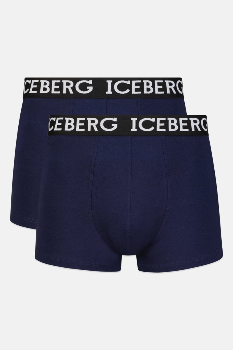ICEBERG Men 2 Piece Brand Logo Trunks, Navy Blue  - Image 1